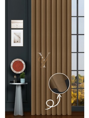 Yunilla Ipek Kadife Fon Perde V-05 Açık Kahve