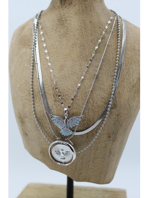 Nenya Vıp Çelik Italyan Ezme ve Top Zincirli Anka Model 4'lü Kombin Kolye