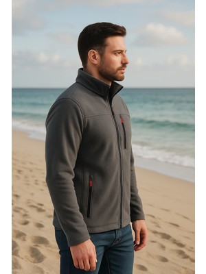 Luxic Core Erkek Dik Yaka Fermuarlı Polar Ceket – Günlük Kullanıma Uygun, Sıcak Tutan, Cepli Polar Mont