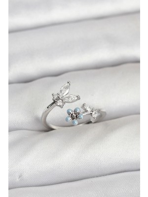 Marsilyan Pirinç Gümüş Renk Kelebek Model Kadın Yüzük - TJ-BYK3914