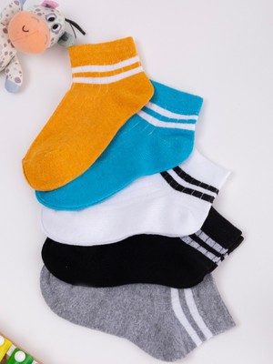 Çocuk Çember Desenli Patik Çorap 5 Çift Turuncu,indigo,siyah,gri,beyaz Renkleri ile