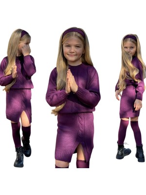 Kız Çocuk Triko Etek – Kazak – Bandana Set - 2/12 Yaş - 31586