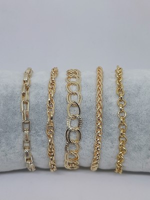 Kusakli 5'li Gold Altın Rengi Zincir Bileklik Seti