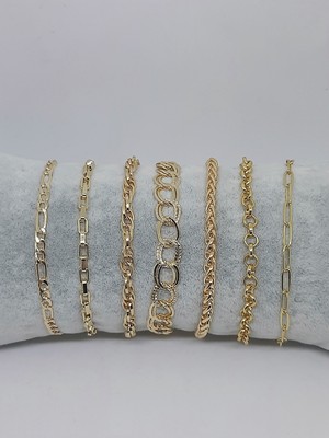 Kusakli 7'li Gold Altın Rengi Zincir Bileklik Seti