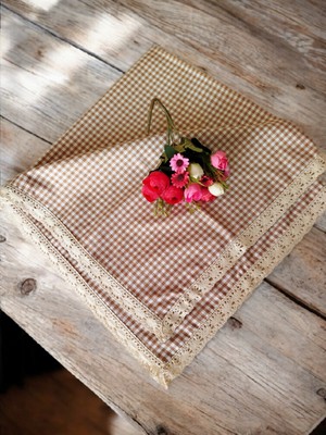 Denizli Hatırası Vintage Renkli Pöti Kareli Güpürlü Masa Örtüsü