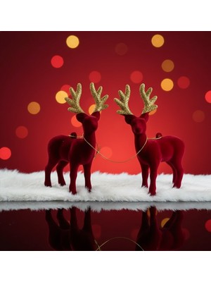 My Balli Store 2'li Noel Ağacı Geyik Figürü , Noel Ağacı Dekorasyonu, Şarap Kırmızısı Geyik Yılbaşı Ağacı Süsü