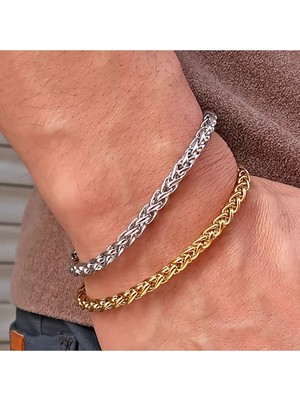 Kusakli 2'li Kral Gümüş-Altın Rengi Zincir Bileklik Seti