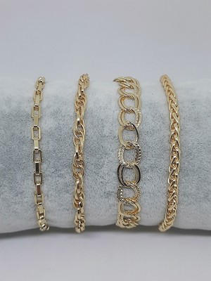 Kusakli 4'lü Gold Altın Rengi Zincir Bileklik Seti