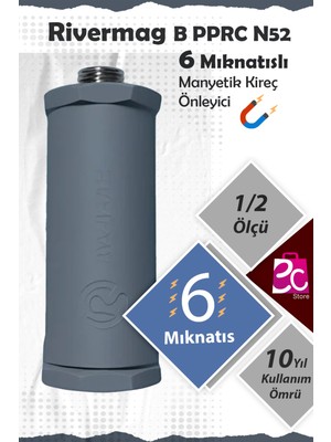 Rivermag Güçlendirilmiş 6 Mıknatıslı N52 Manyetik Kireç Kırıcı Önleyici Gri 1/2 Beyaz Eşya Banyo Tesisatı