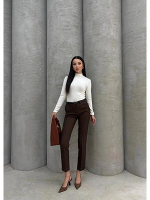 Alfanora Dar Paça Kemerli Kumaş Pantolon Kahve PT53
