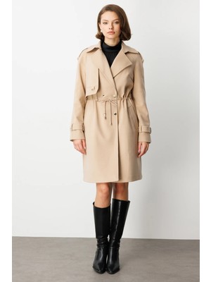 Ekol Kadın Beli Bağcıklı Apoletli Kaban 6037 Camel