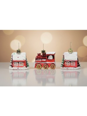 My Balli Store Yılbaşı Süsü 3'lü Tren Ev Kırmızı 6 cm