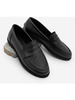 Marjin Kadın Loafer Makosen Desenli Günlük Ayakkabı Asgin Siyah