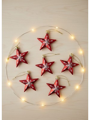 My Balli Store Yılbaşı Süsü 6'lı Yıldız Kırmızı Gümüş 8 cm