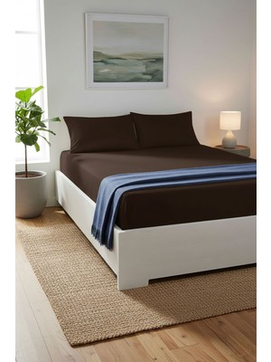 Favora %100 Pamuk Ranforce Premium King Size Lastikli Çarşaf Seti - Kahv