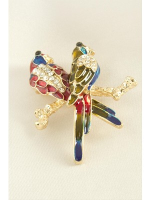 SiHako Çift Kuş Mineli Taşlı Broş