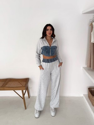 DAME Kadın Trend Yüksek Bel Jean Detaylı Fermuarlı 3iplik Takım