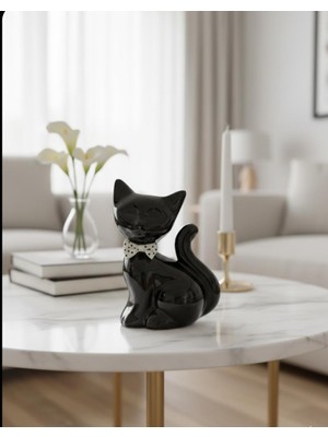 Skygo Papyonlu Kedi Dekoratif Biblo Heykel Hediyelik Obje Süs Aksesuar
