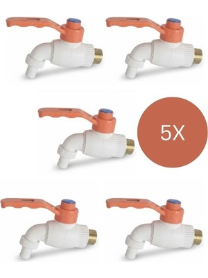 Gümrük Bey 5 Adet Plastik Küresel Bahçe Musluğu 1/2 , 20 mm Kollu Musluk
