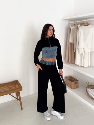 DAME Kadın Trend Yüksek Bel Jean Detaylı Fermuarlı 3iplik Takım