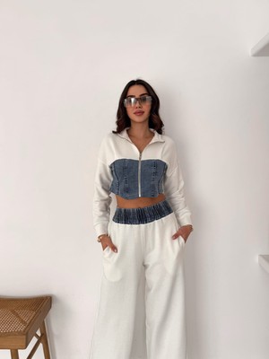 DAME Kadın Trend Yüksek Bel Jean Detaylı Fermuarlı 3iplik Takım