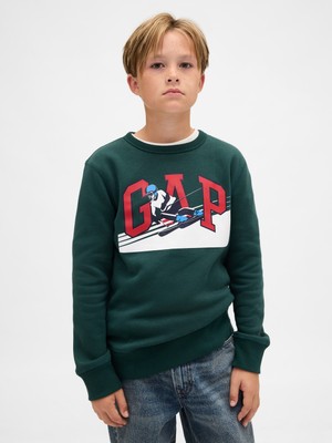 Gap Erkek Çocuk Koyu Yeşil Grafik Logo Sweatshirt