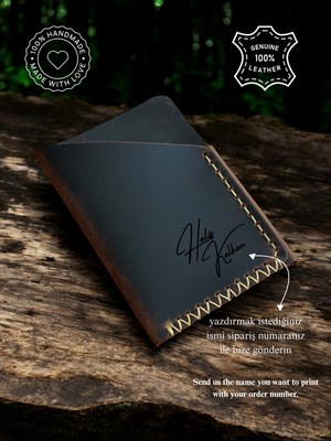 Kalkan Deri Taba Minimal El Yapımı Hakiki Deri Kartlık - Isimli