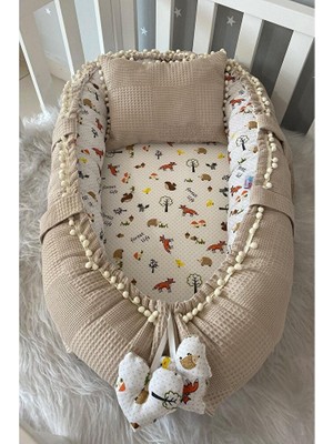 Babynest Organik Pamuk ve Müslin Kumaş Babynest Anne Yanı Bebek Yatağı, Tilki Tasarım (3 Adet)