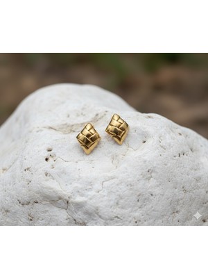 Çelik Takı Kapitone Örgü Desen Baklava Dilimi Çelik Küpe