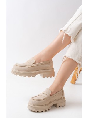 Zerenyus ZRİN-759 Premium Bej Süet Ortopedik Yüksek Tabanlı Loafer