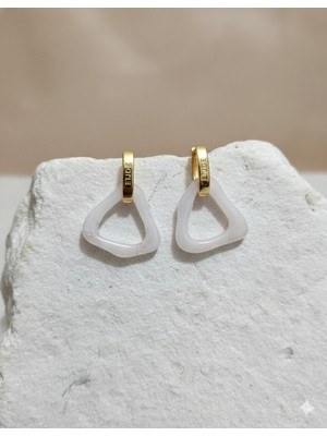 Çelik Takı Beyaz Reçine Sallantılı Mini Halka Çelik Küpe