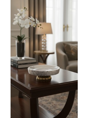 Montdekor El Yapımı Mermer Taşlı Bronz Tabak