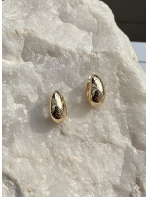 Çelik Takı Damla Detaylı Çelik Gold Küpe