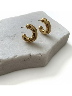 Çelik Takı Kabarık Puffy Çelik Halka Küpe