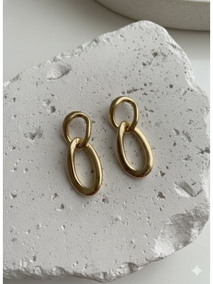 Çelik Takı Sallantılı Gold Çelik Küpe