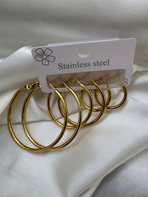 Çelik Takı 3 Çift Kararmaz Çelik Halka Küpe