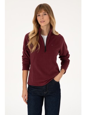 U.S. Polo Assn. Kadın Bordo Fermuarlı Dik Yaka Polar Sweatshirt 50316714-VR177