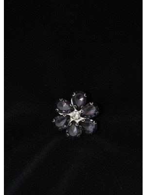Barış Dizayn Bros Zarif Antrasit Taşlı Floral Broş