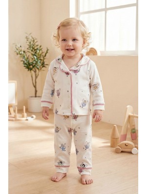 Babymod Bebe Yaka Önden Düğmeli Melek Desenli Kız Bebek Pijama
