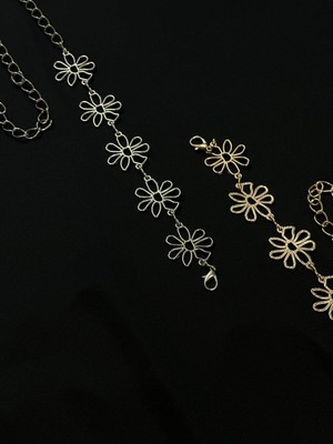 Fiori 2'li Papatya Detaylı Kadın Bel Zinciri Bel Kemeri,elbise Kemeri,etek Kemeri,pantolon Kemeri