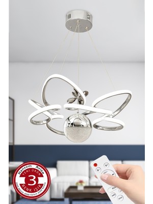 Feyza Design 3 Renk Toplu Modern LED Avize, Krom ve Gümüş Siyah Beyaz Seçeneklerle