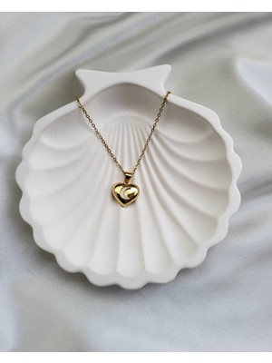 Çelik Takı Kadın Hilal Detaylı Mineli Kalpli Kararmaz Paslanmaz Çelik Kolye