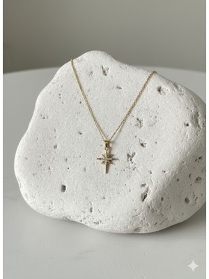 Çelik Takı Kadın Zirkon Taş Detaylı Kuzey Yıldızı Paslanmaz Kararmaz Çelik Kolye Günlük Kullanım