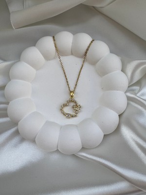 Çelik Takı Zirkon Taşlı Çiçek Kalp Detaylı Çelik Kolye