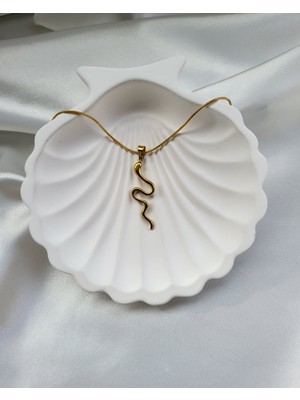 Çelik Takı Yılan Detaylı Paslanmaz Çelik Kolye