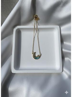 Çelik Takı Zirkon Taş Detaylı Hilal Paslanmaz Çelik