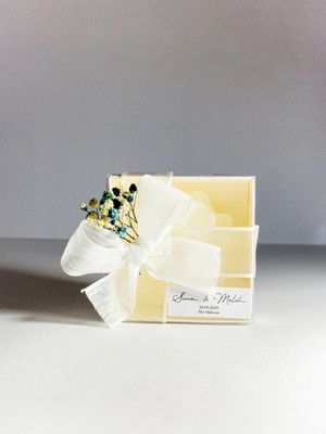 Beyaz Süslemeli Kutuda Lotus Mum - 20 Adet - Doğum, Söz, Nişan, Düğün Hediyelikleri