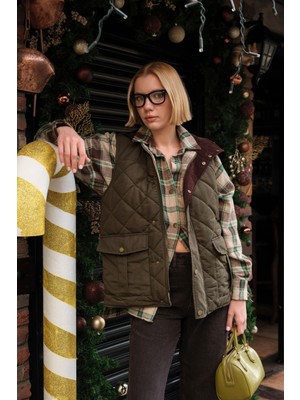 Hope And Me Kadife Yaka Çıtçıt-Fermuar Detaylı Kapitone Yelek