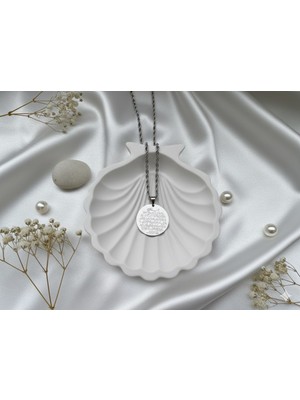 Çelik Takı Kadın Ayetel Kürsi Yazılı Paslanmaz Kararmaz Gümüş Renk Çelik Kolye