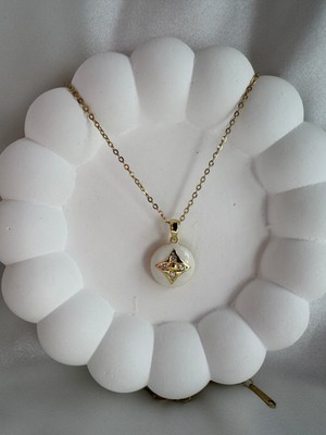 Çelik Takı Zirkon Taş Detaylı Beyaz Mineli Çelik Kolye